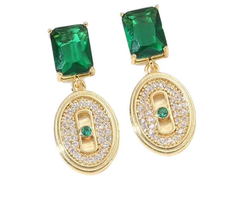 a pair of green and white earrings