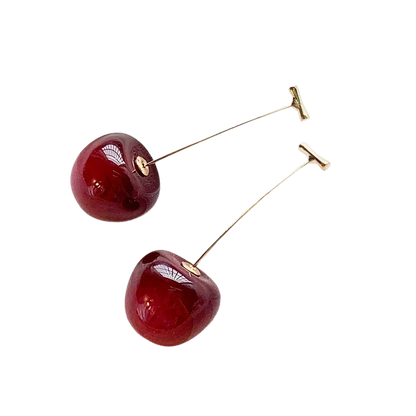 a pair of cherries on a black background