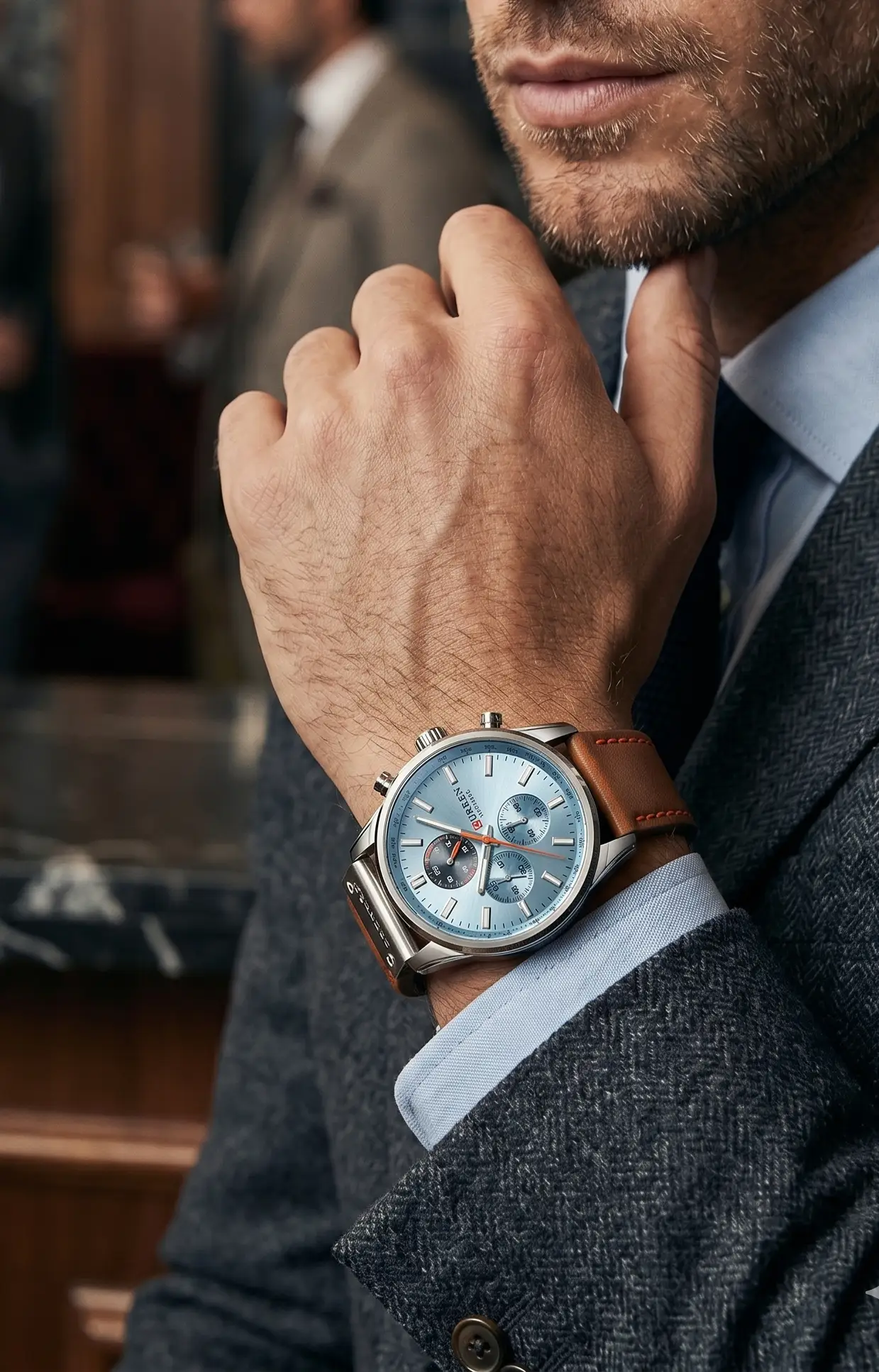 Mens Quartz Chronograph Watch Leather Limited Edition by Adornity