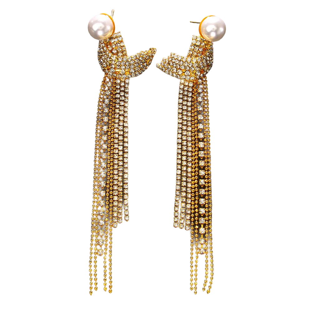 a pair of gold and pearl earrings