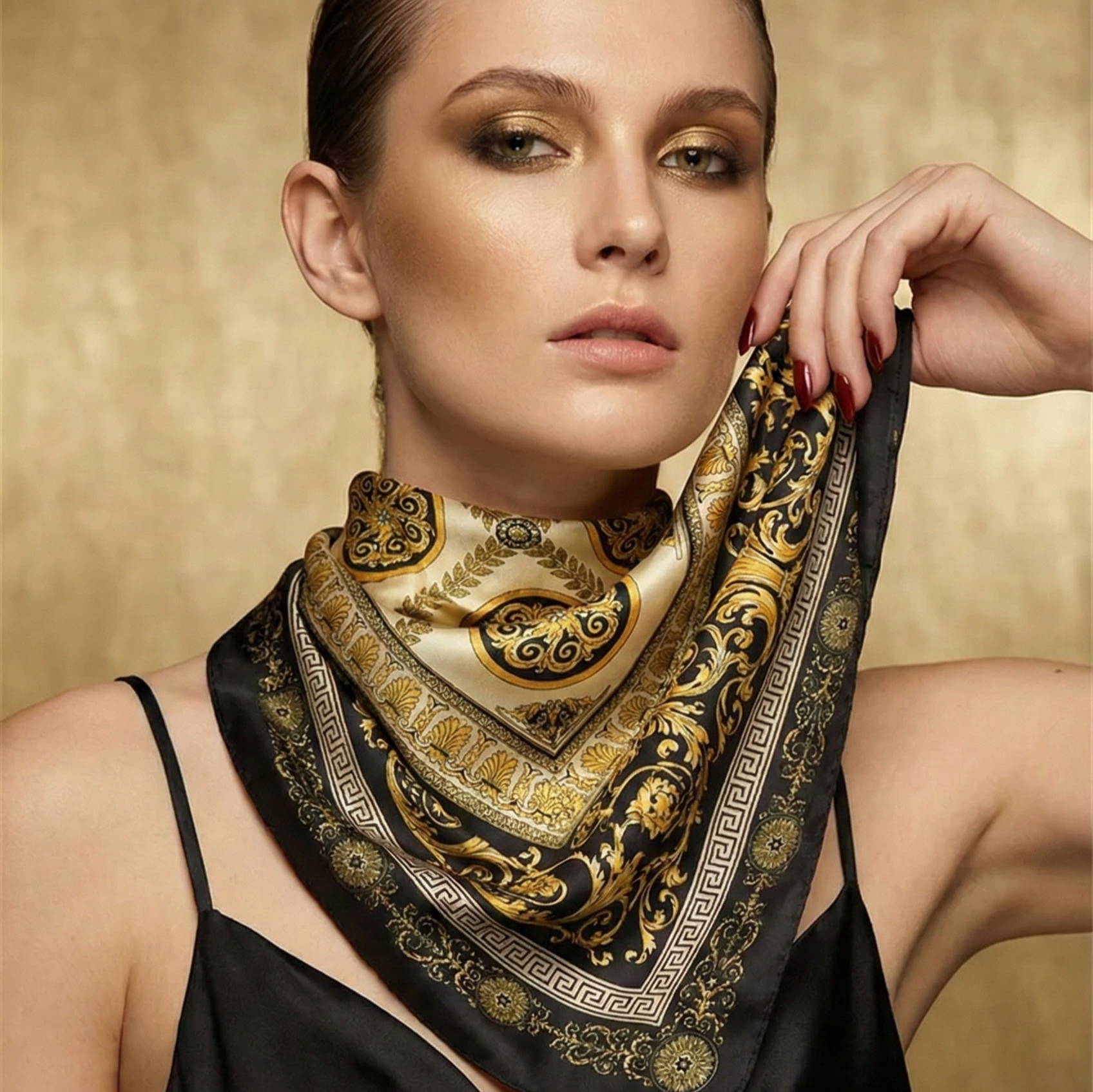 وشاح حريري مربع من الساتان ناعم الملمس – 70x70 سم | لمسة أنيقة