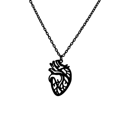 Stainless Steel Anatomical Heart Pendant Necklace With Hollow Design