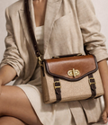 Classic Canvas & Leather Satchel Bag – Vintage Brown and Beige
