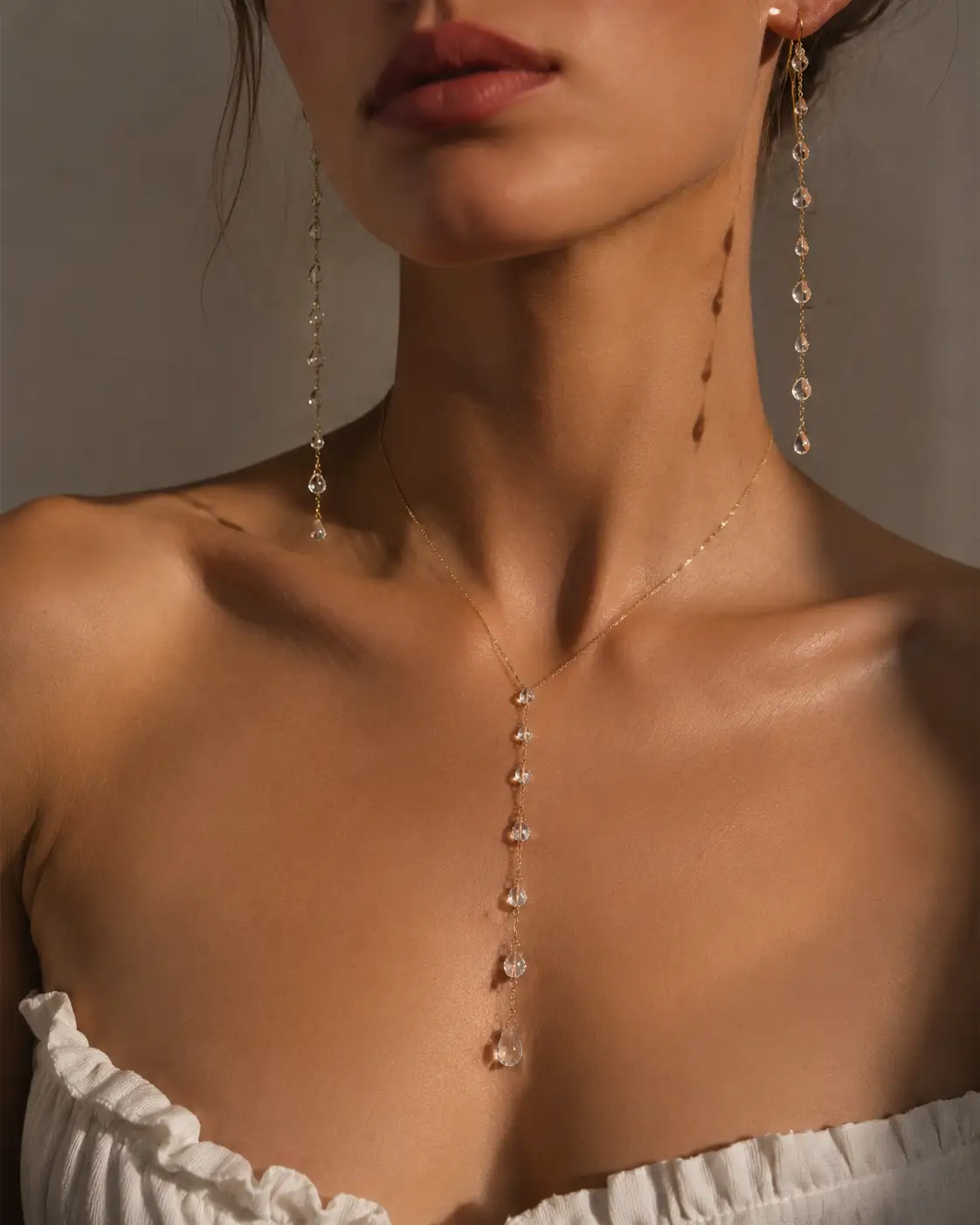 Water Drop Clavicle Chain With Crystal Tassels Exclusive by Adornity