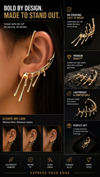 Ear Clip Sterling Silver Gothic Skeleton Spike Exclusive by Adornity