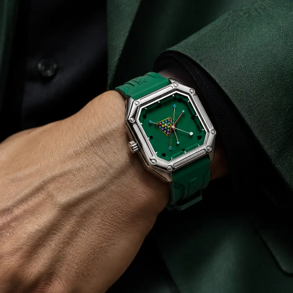 Quartz Watch Stainless Steel Square Case Green Billiards Collection Elite For Men by Adornity