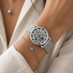 Skeleton Watch With Metal Mesh Band Exclusive Collection Faux Mechanical Quartz by Adornity