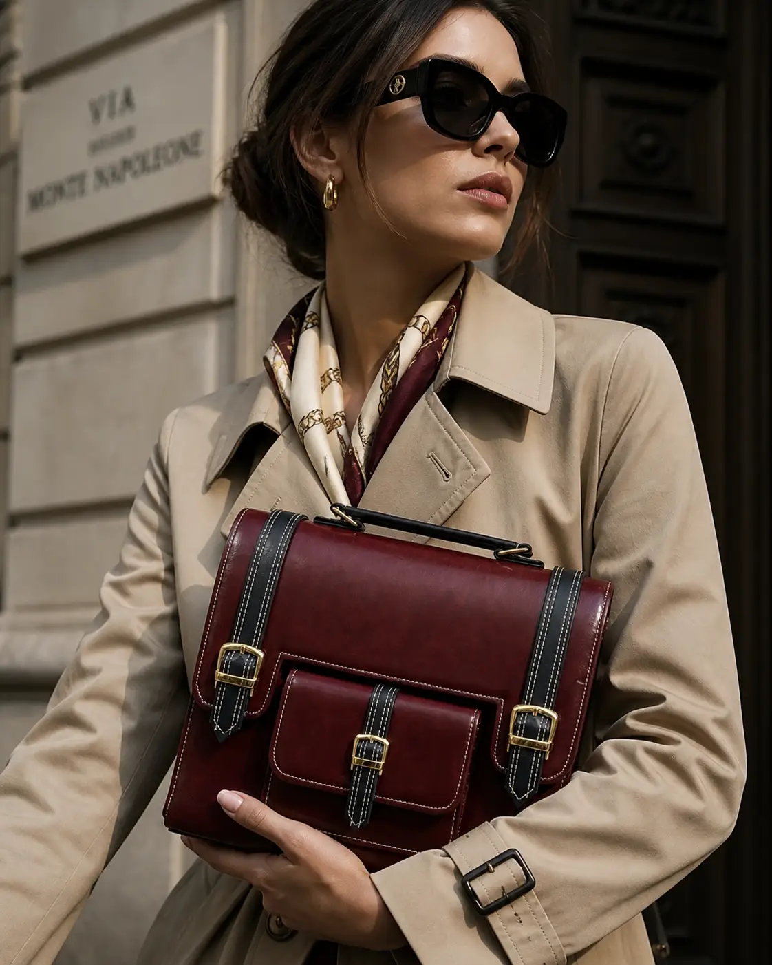 Vegan Leather Satchel Burgundy Limited Gold Buckle by navichi