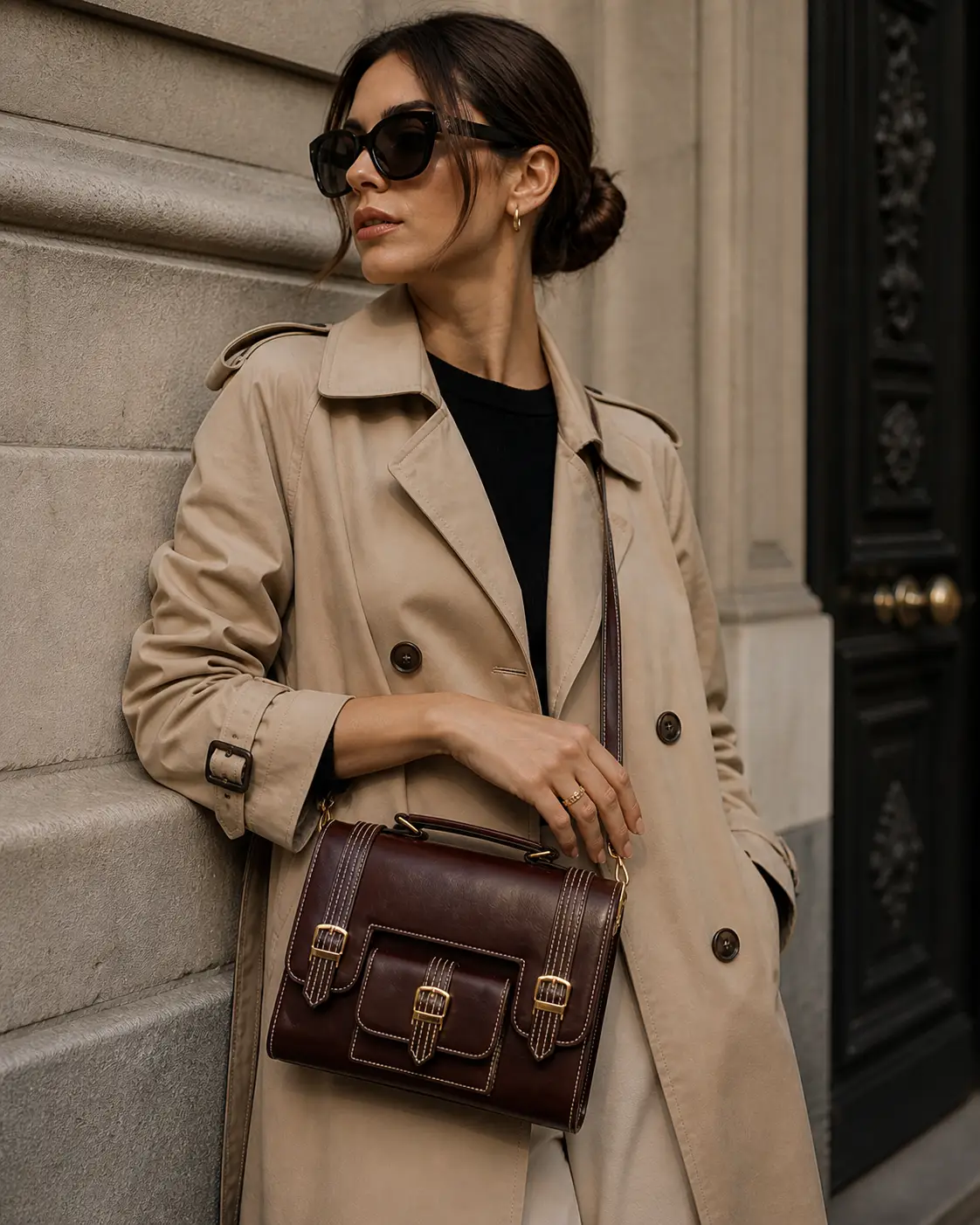 Vegan Leather Satchel Bag Gold Hardware Eco Friendly Limited Edition Crossbody Timeless Craftsmanship by navichi