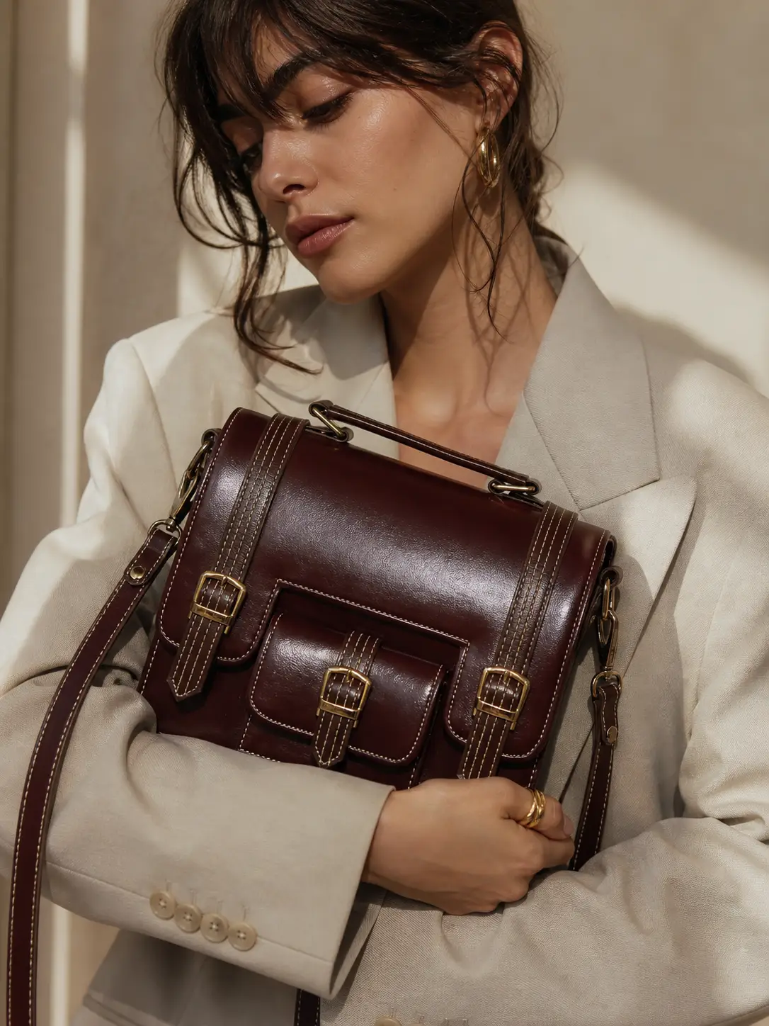 Vegan Leather Satchel Bag Gold Hardware Eco Friendly Limited Edition Crossbody Timeless Craftsmanship by navichi