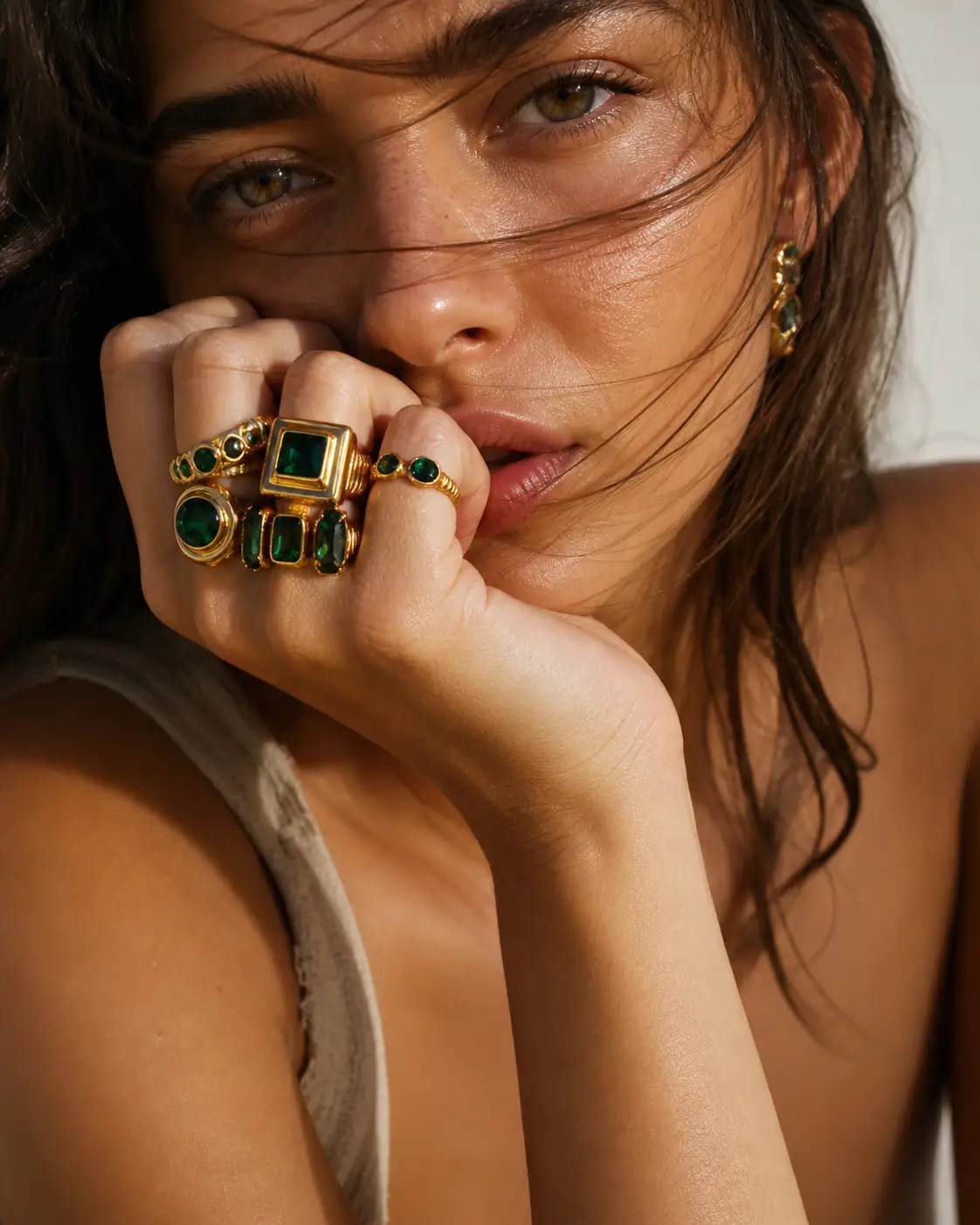 Ring 18k Gold Plated Green Zircon Retro Collection by Adornity