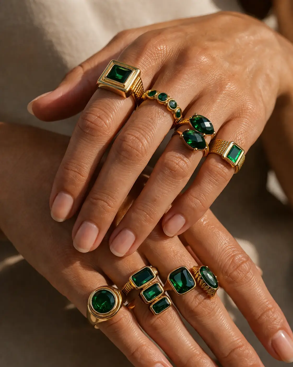 Ring 18k Gold Plated Green Zircon Retro Collection by Adornity