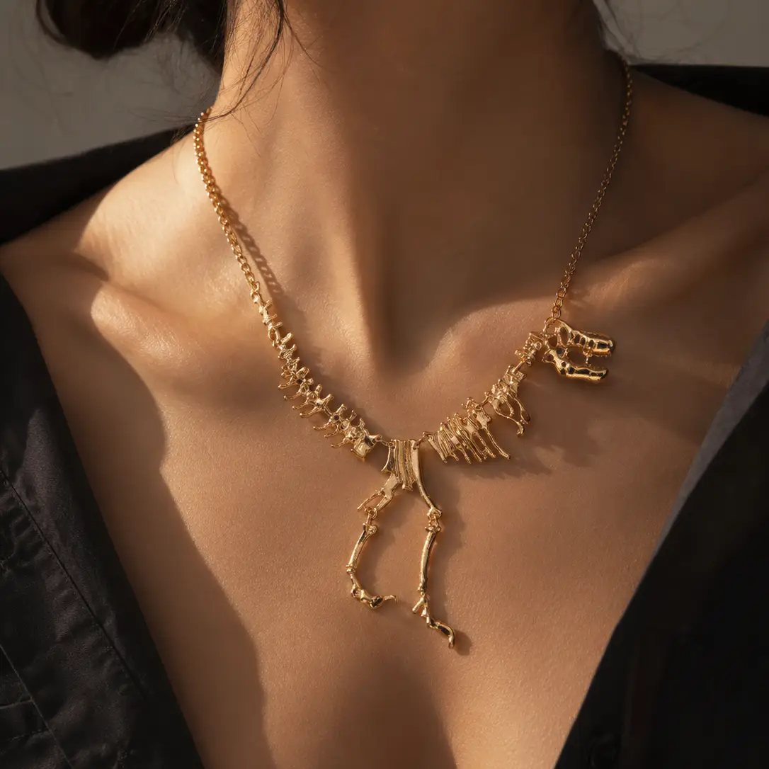 Necklace Gold Gothic Dragon Skeleton Collection Exclusive by Adornity