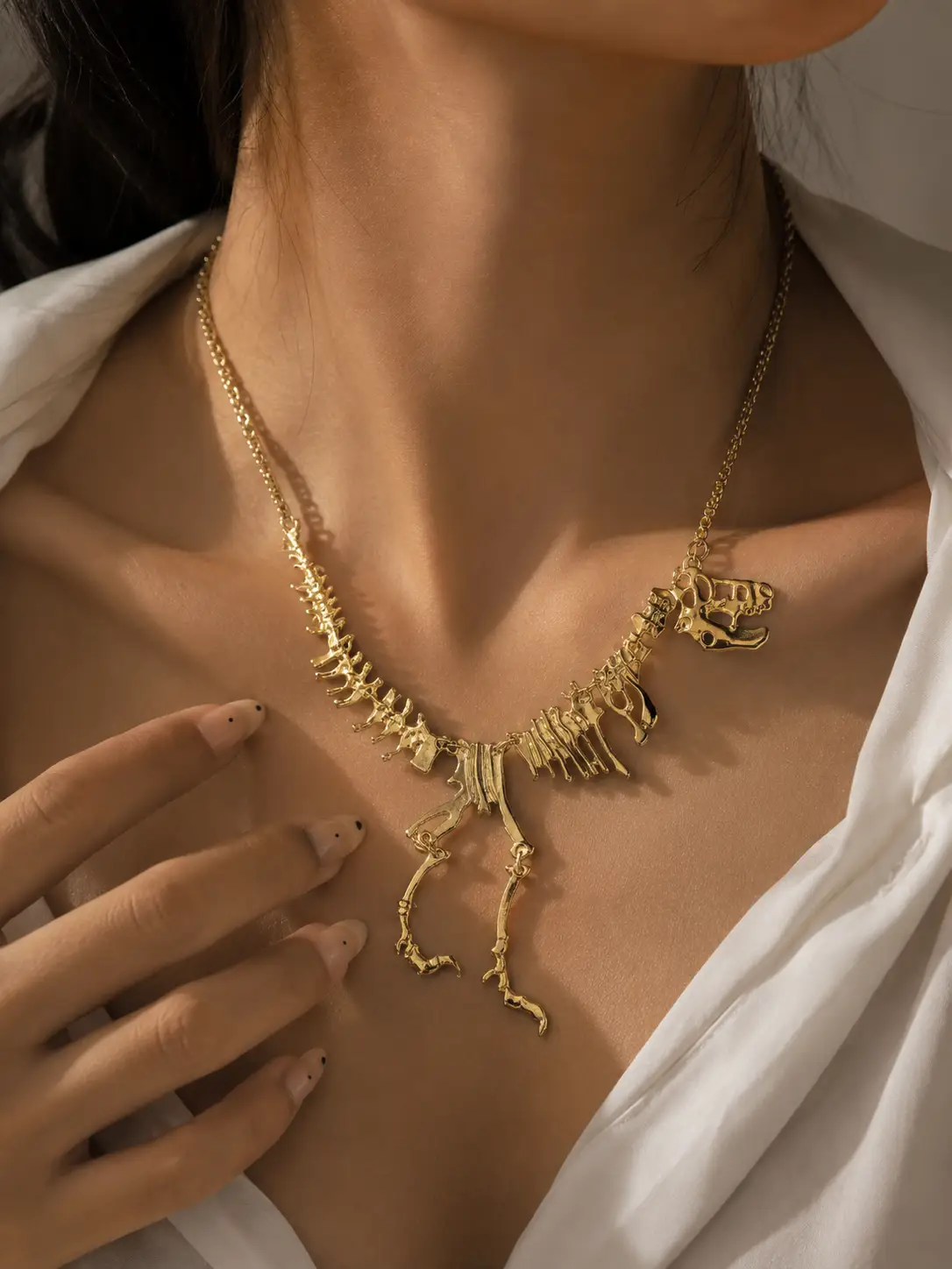 Necklace Gold Gothic Dragon Skeleton Collection Exclusive by Adornity