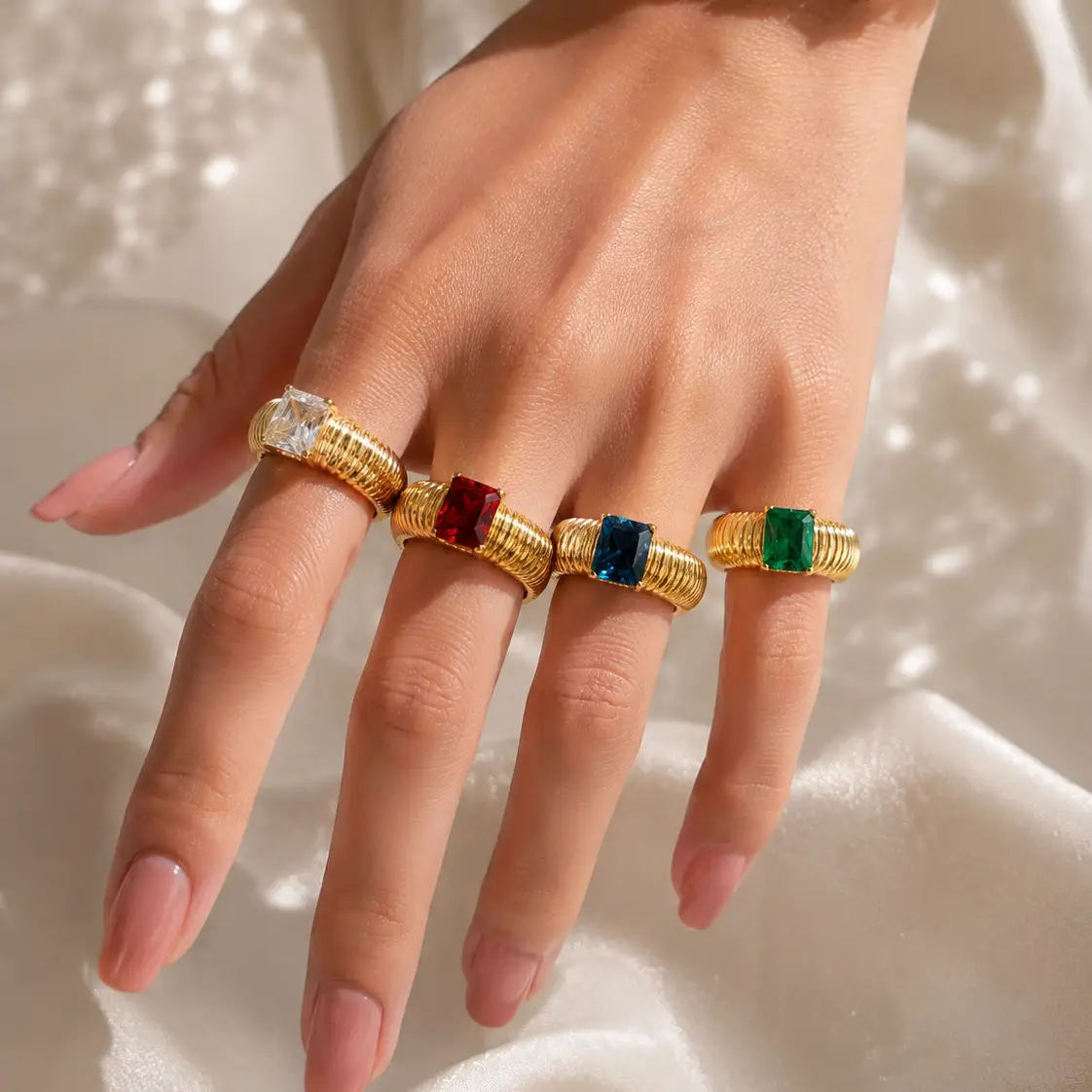 Ring 18K Gold Plated Zircon Crystal Stripe Exclusive by Adornity