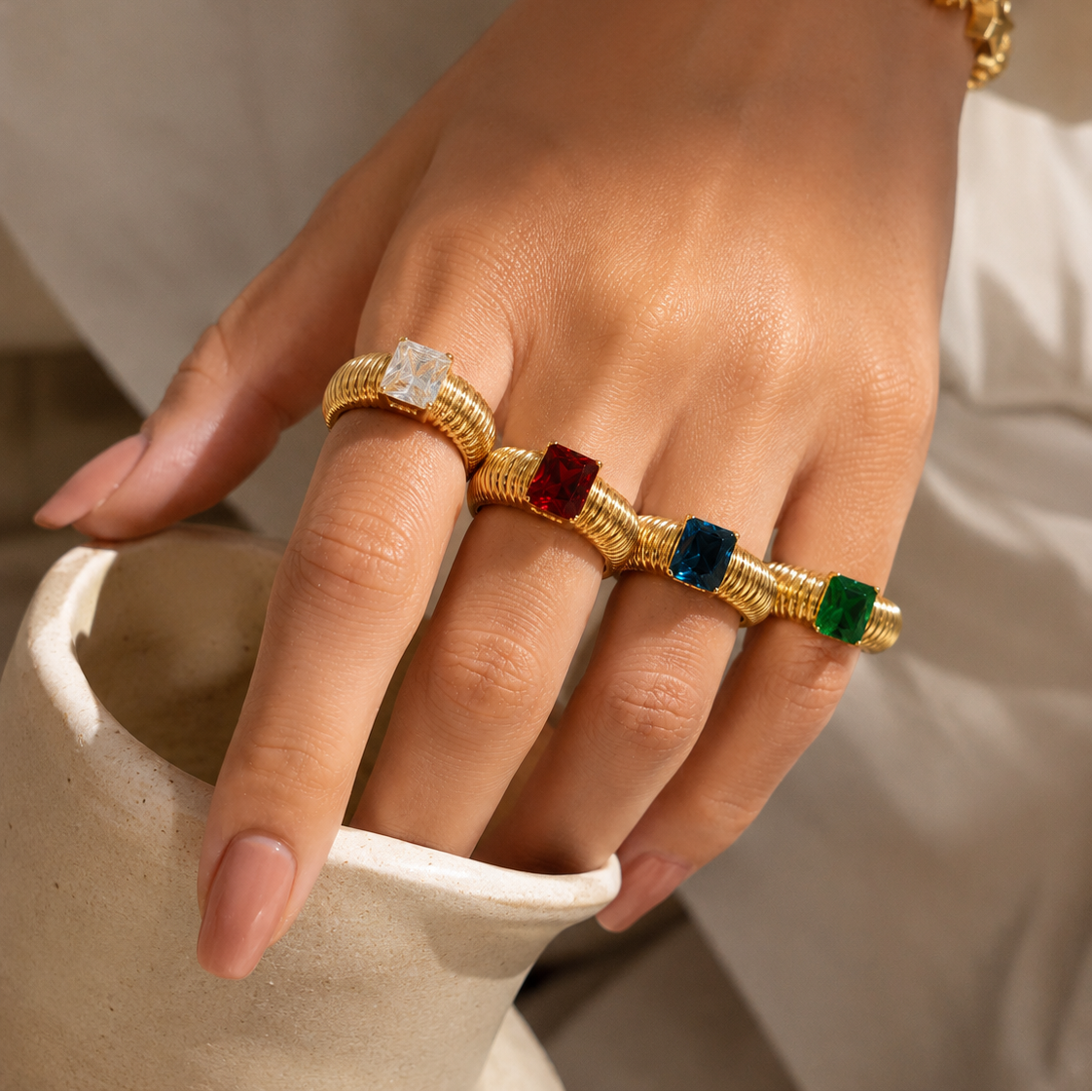 Ring 18K Gold Plated Zircon Crystal Stripe Exclusive by Adornity