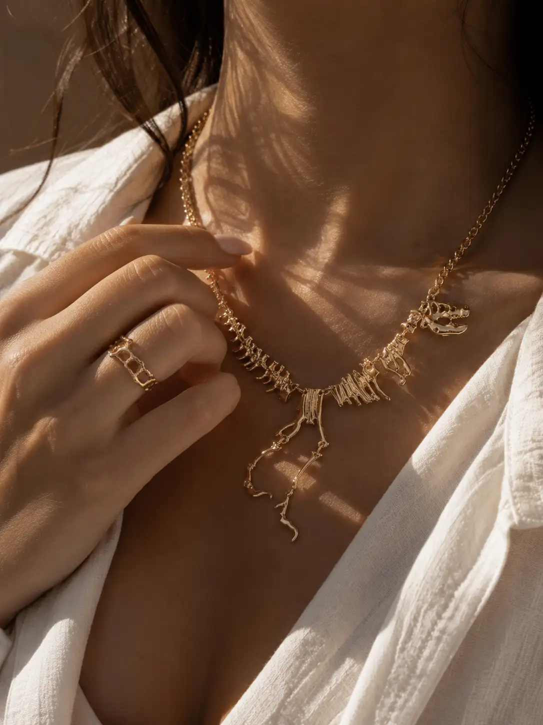 Necklace Gold Gothic Dragon Skeleton Collection Exclusive by Adornity