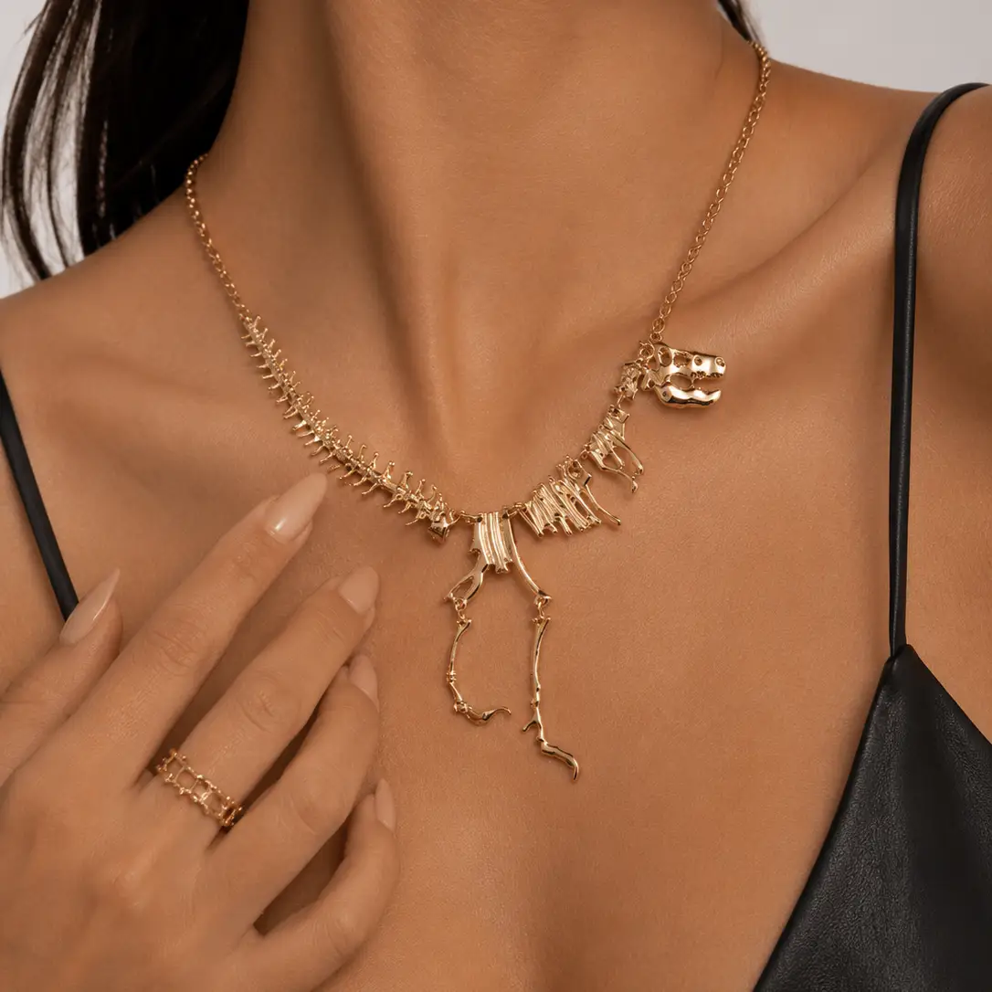 Necklace Gold Gothic Dragon Skeleton Collection Exclusive by Adornity