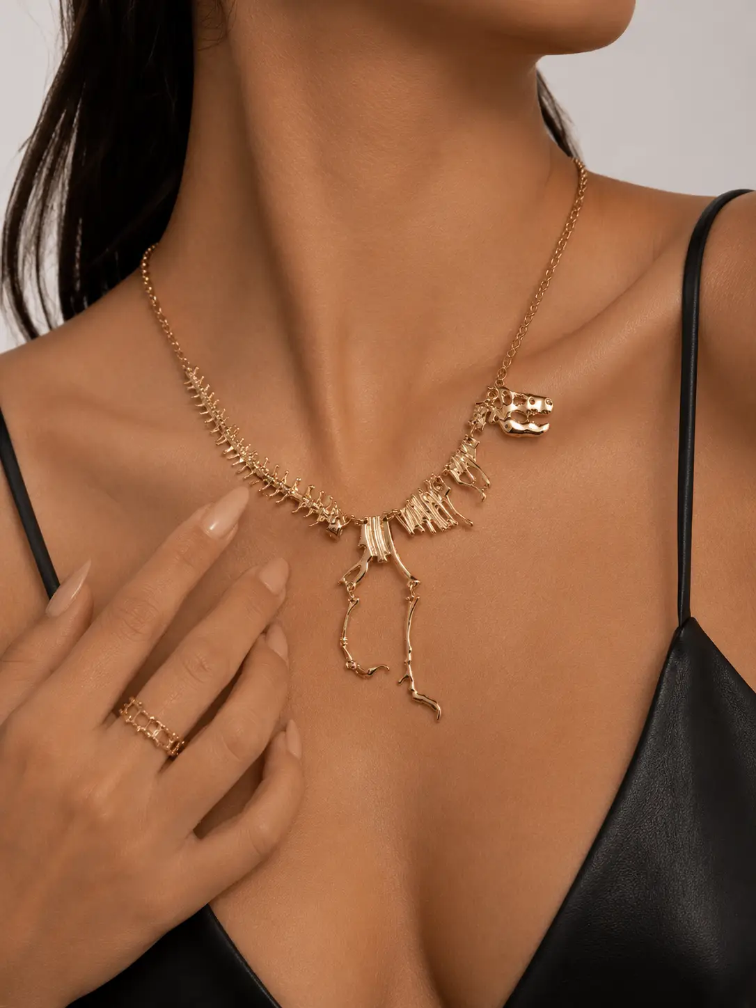 Necklace Gold Gothic Dragon Skeleton Collection Exclusive by Adornity