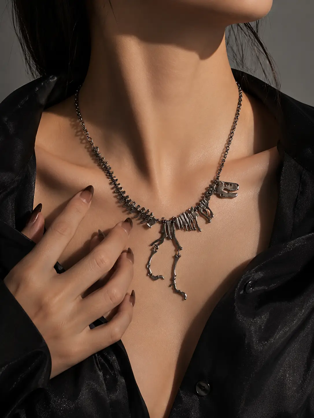 Necklace Gold Gothic Dragon Skeleton Collection Exclusive by Adornity