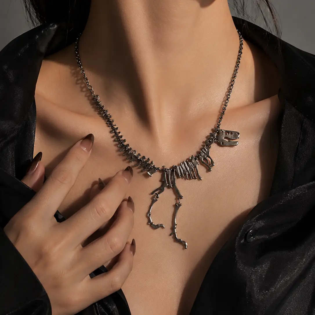 Necklace Gold Gothic Dragon Skeleton Collection Exclusive by Adornity