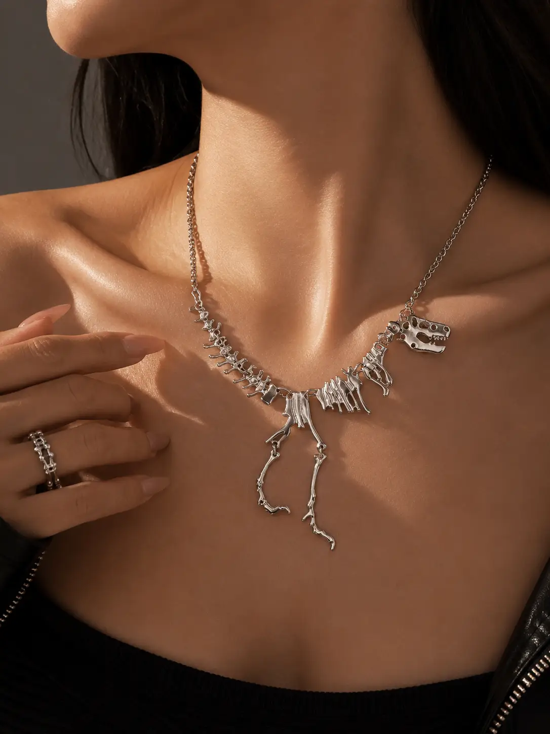 Necklace Gold Gothic Dragon Skeleton Collection Exclusive by Adornity