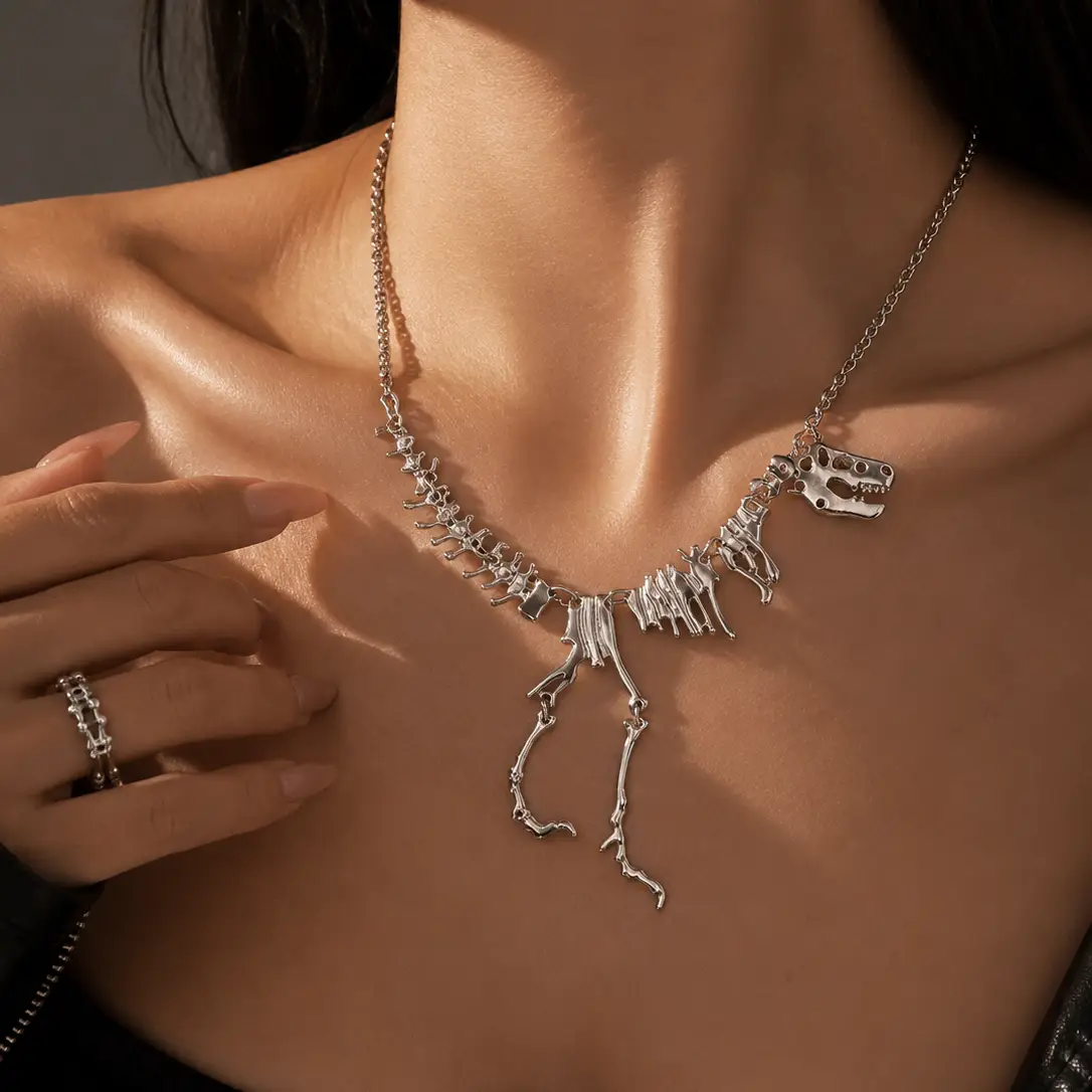 Necklace Gold Gothic Dragon Skeleton Collection Exclusive by Adornity