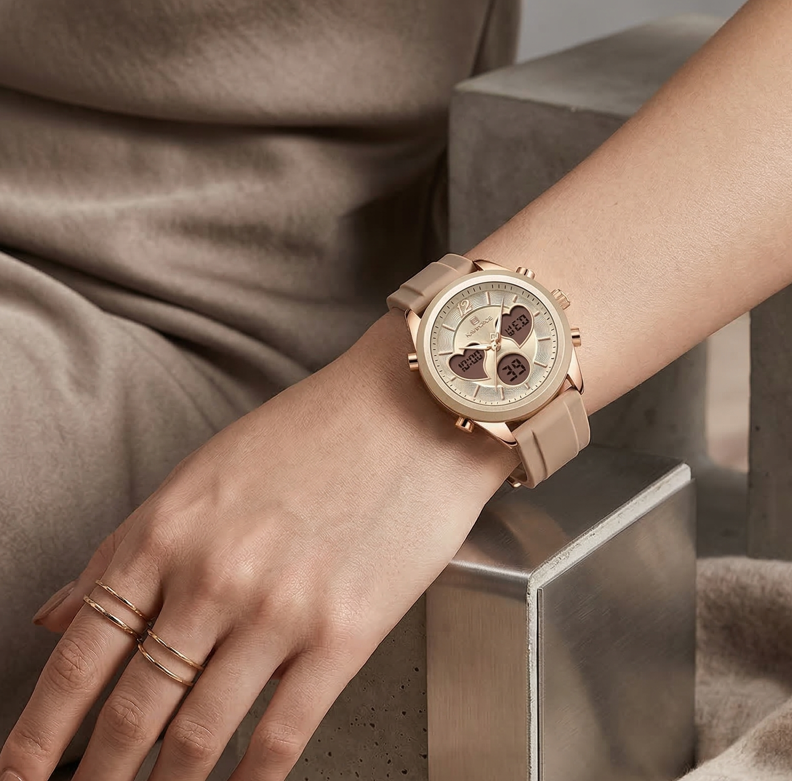 Women Silicone Wristwatch - Dual Display Heart Shape Luxury Analog Digital Watch