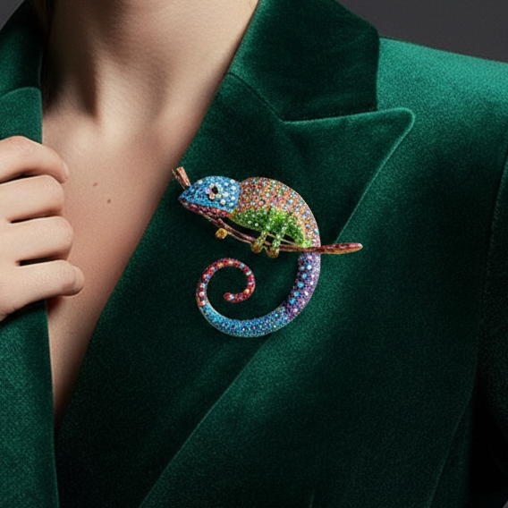 fashion rhinestone inlaid chameleon brooch