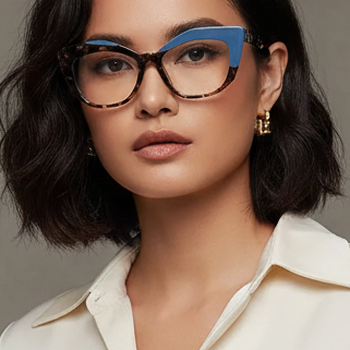 Cat Eye Glasses - Retro Style Color Block Glasses with Blue Light Blocking