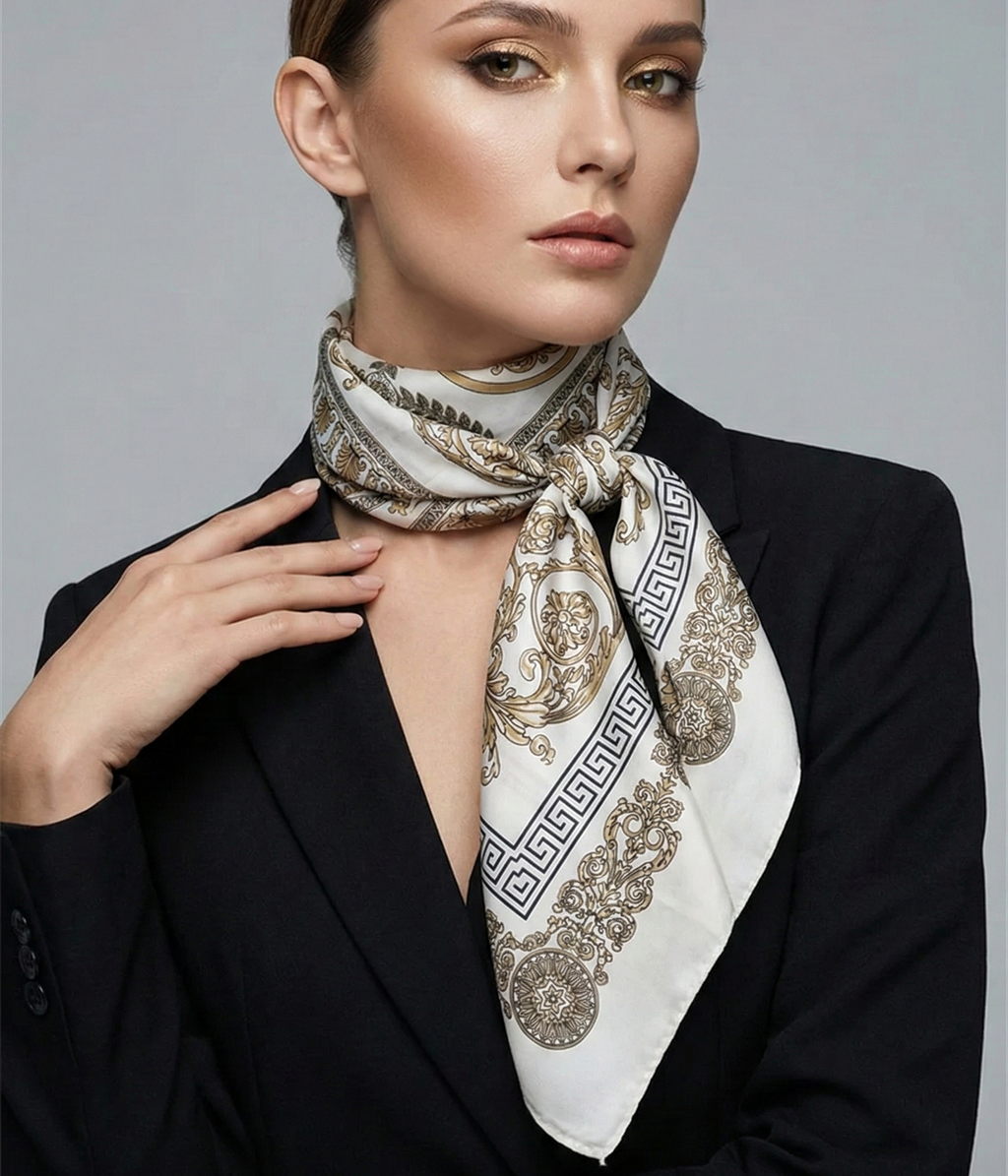 Women's Silk Scarf - 70x70cm Square Printed Pashmina Shawl With Plaid Pattern