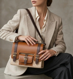 Vegan Leather Satchel – Handmade Camel Brown Handbag With Adjustable Strap by navichi