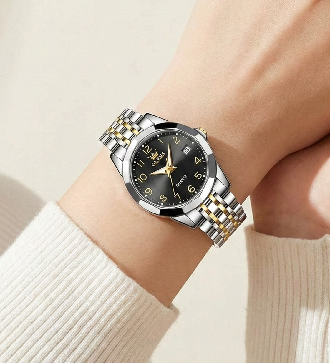 Luxury Quartz Watch - OLEVS Women's Stainless Steel Wristwatch with Digital Dial Calendar