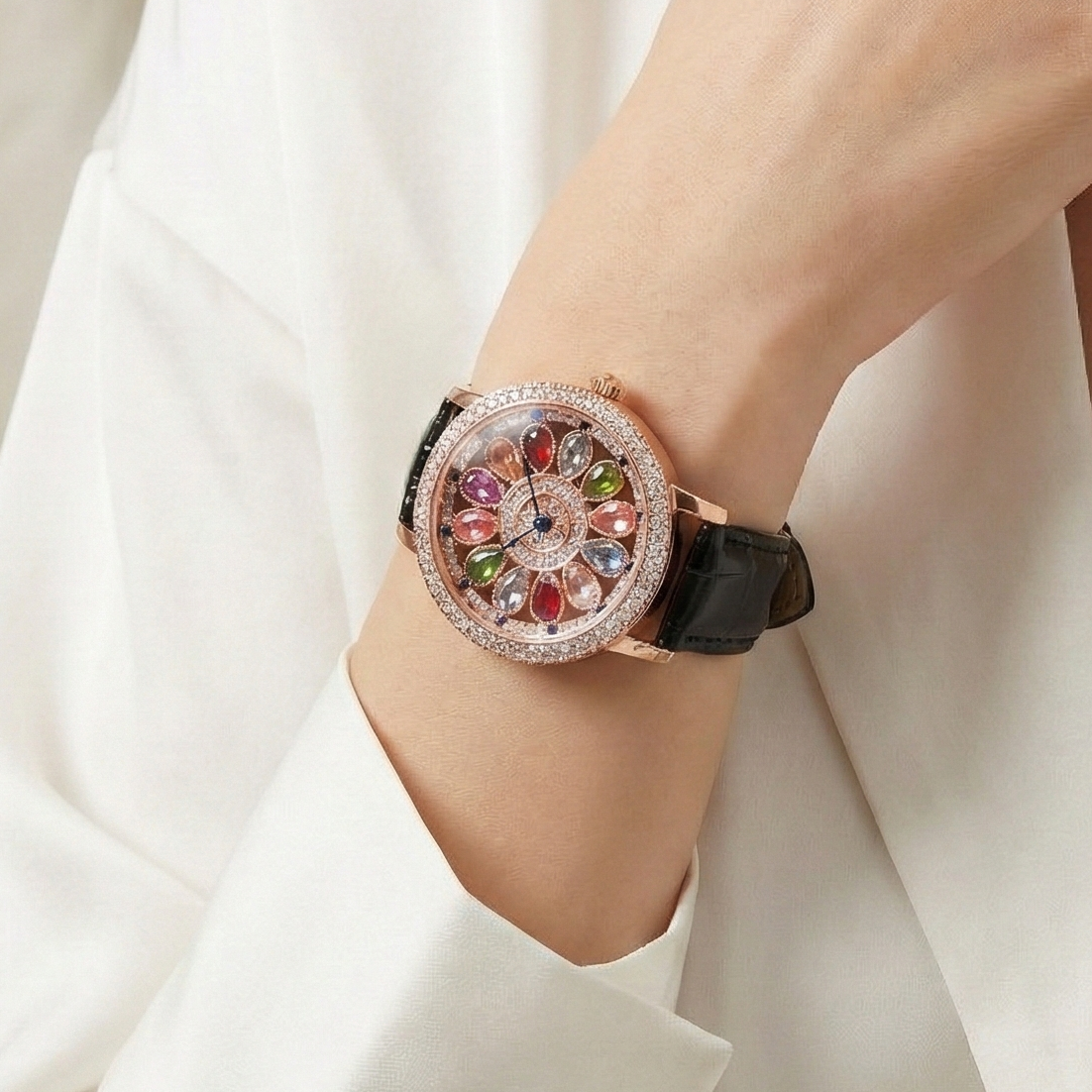 Women's Quartz Watch - Casual Style Leather Band With Numberless Display And Rotatable Dial