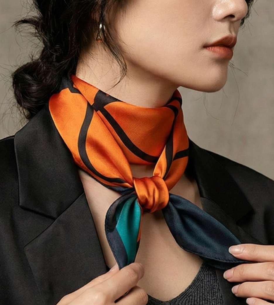 Women's Silk Scarf - 70x70cm Square Printed Pashmina Shawl With Plaid Pattern