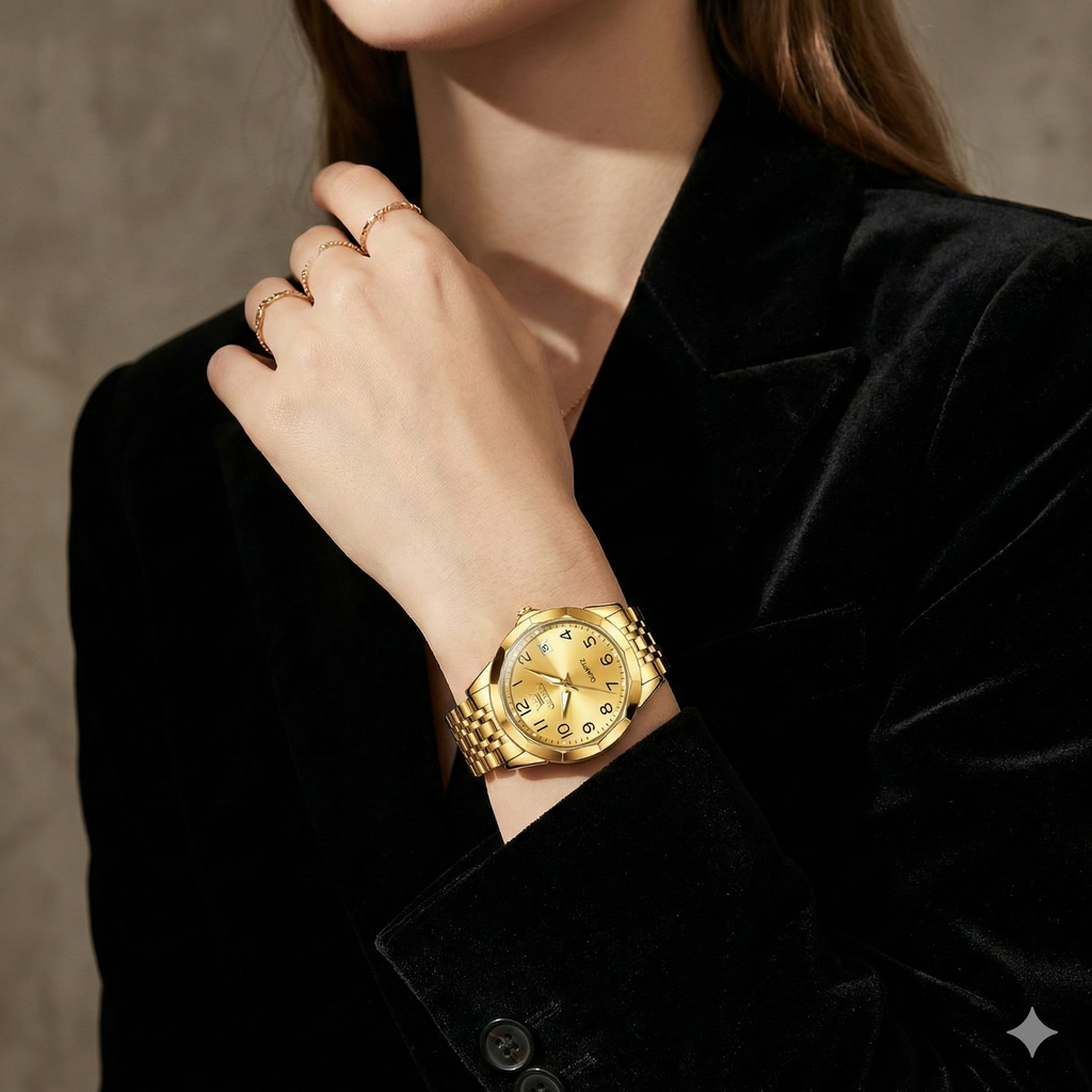 Luxury Quartz Watch - OLEVS Women's Stainless Steel Wristwatch with Digital Dial Calendar