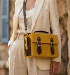 Vegan Leather Satchel – Handmade Mustard Yellow Bag With Gold Hardware Purse