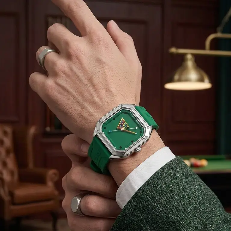 Quartz Watch Stainless Steel Square Case Green Billiards Collection Elite For Men by Adornity