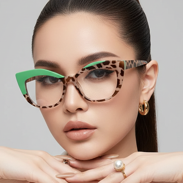 Cat Eye Glasses - Retro Style Color Block Glasses with Blue Light Blocking