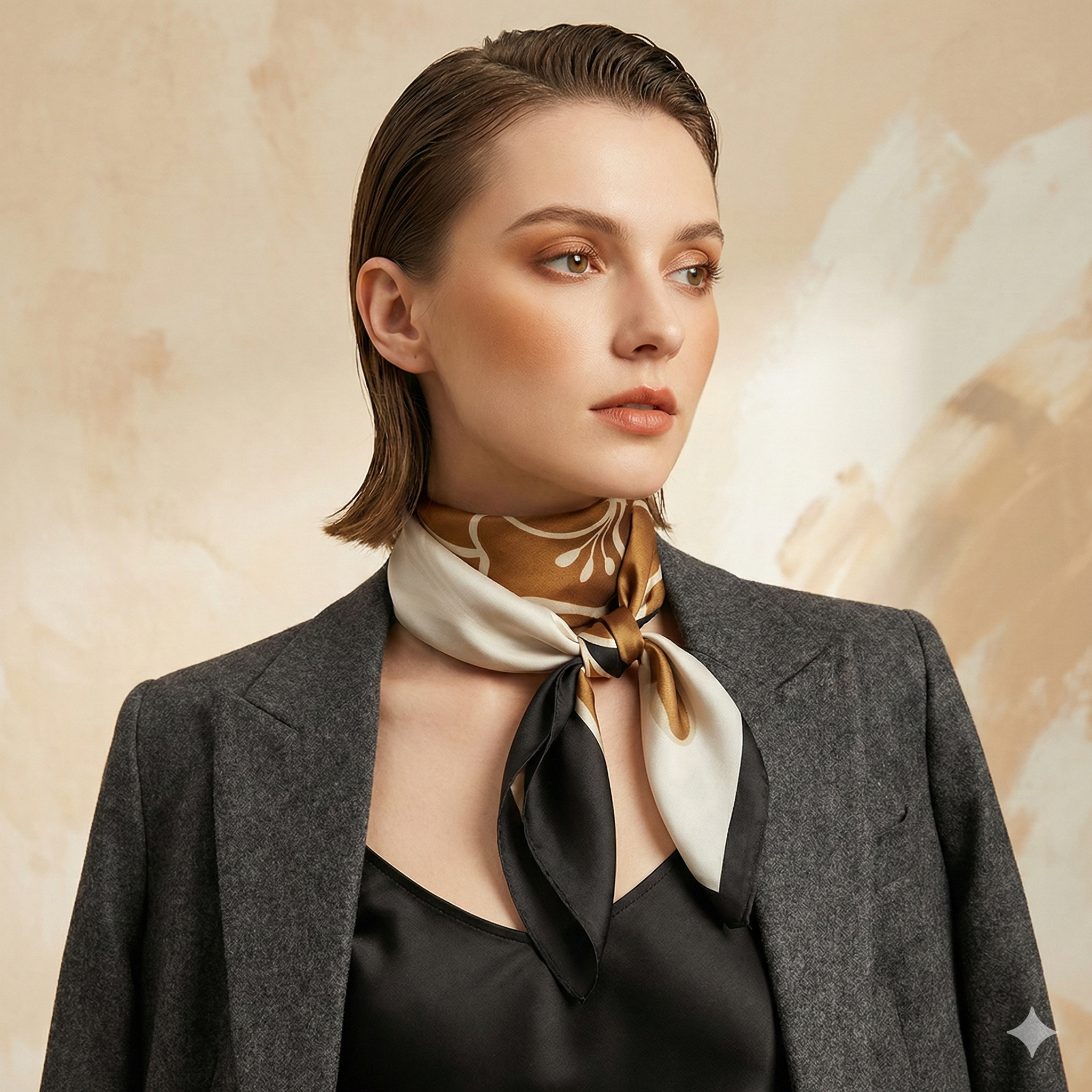 Women's Silk Scarf - 70x70cm Square Printed Pashmina Shawl With Plaid Pattern