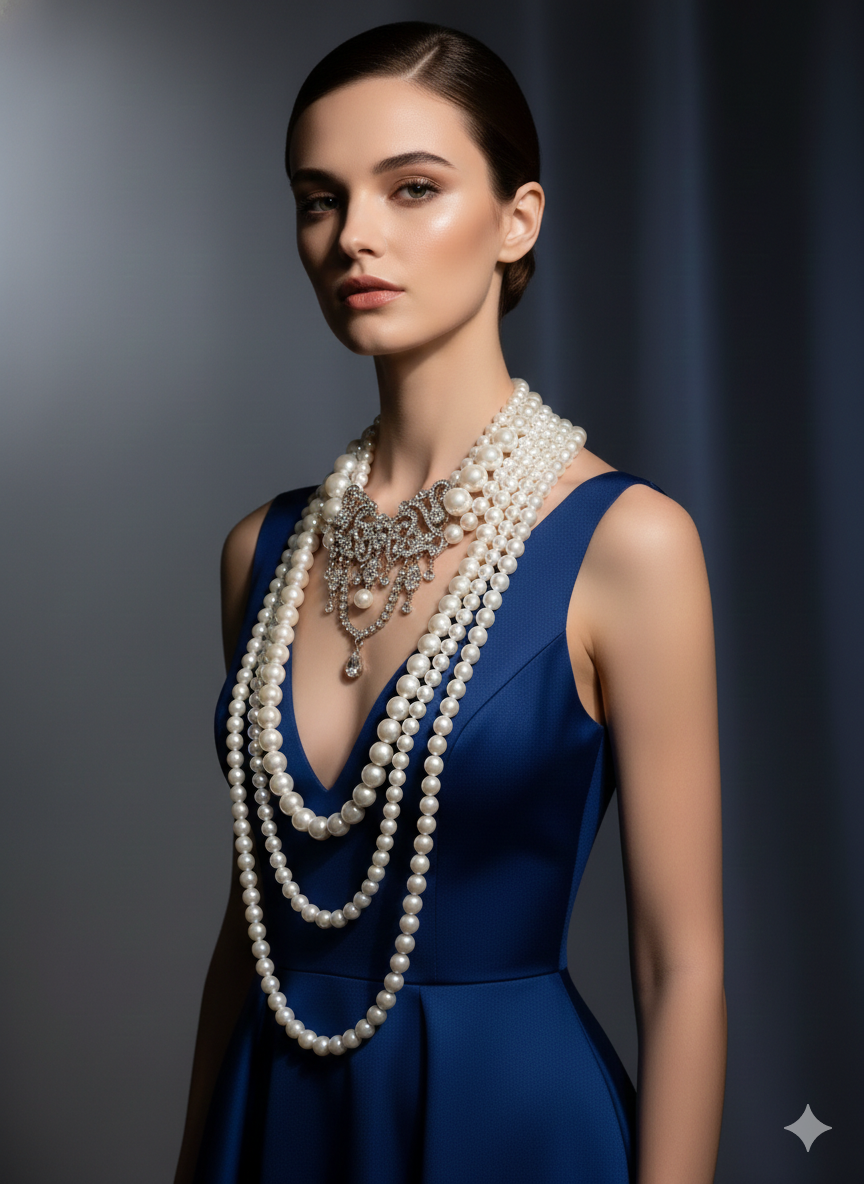 Vintage Bowknot Necklace – Multi-Layer Faux Pearl Long Fashion Jewelry