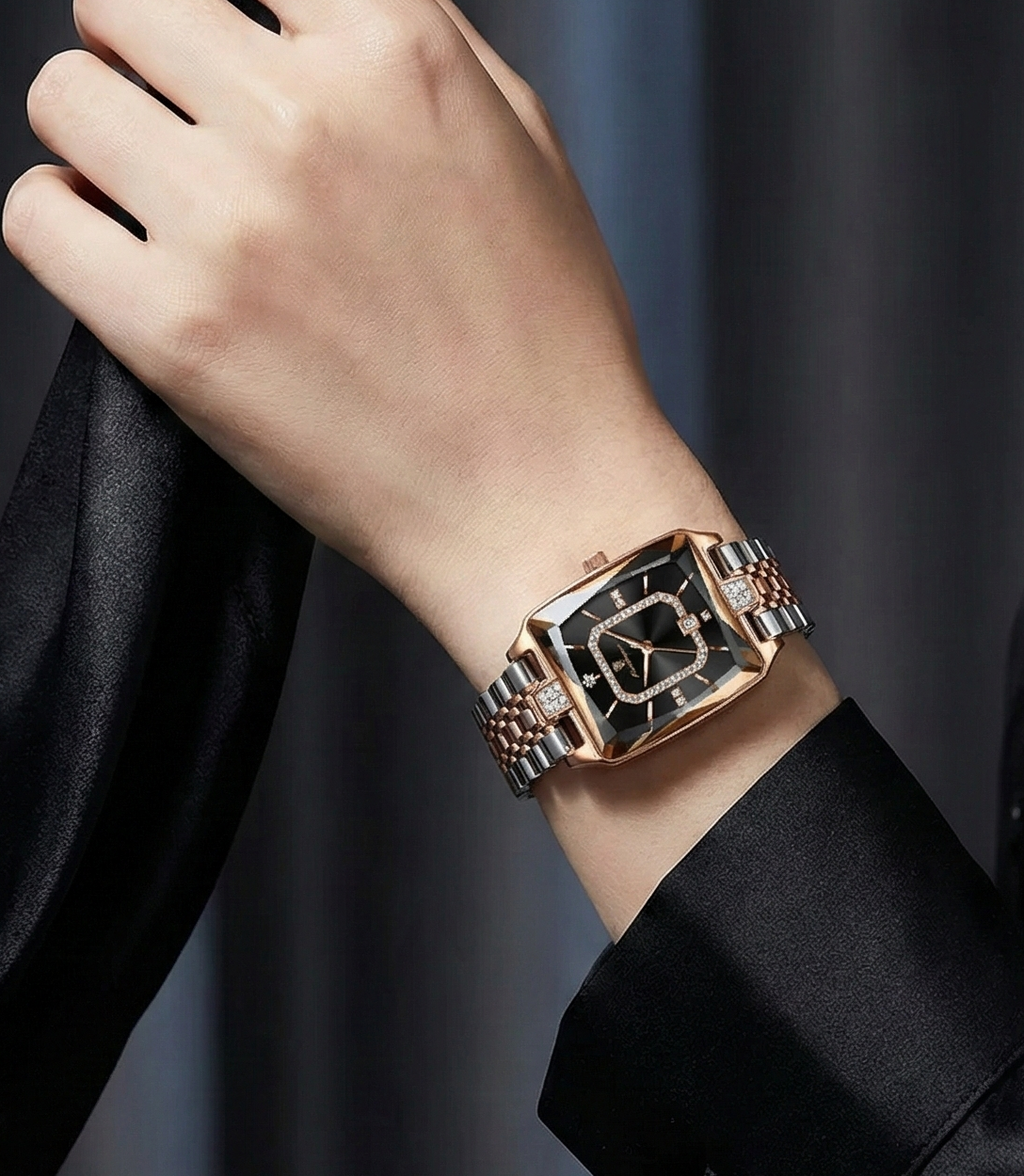 Luxury Women's Watch - Waterproof Stainless Steel Rectangle Calendar Quartz Timepiece