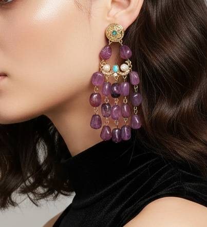 Vintage Pearl Earrings – Geometric Tassel Drop Earrings for Women | Exquisite Designer Jewelry