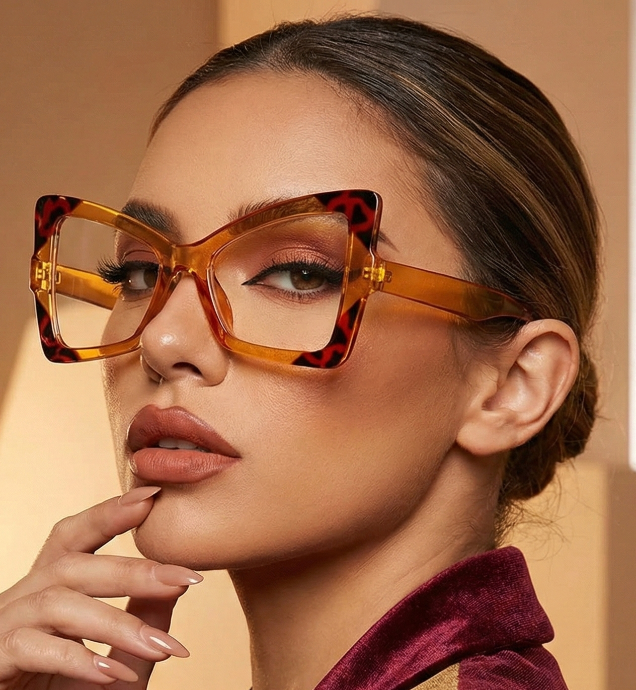Oversized Cat Eye Glasses - Trendy Cat Eye Frames With Contrast Color Plastic Frame