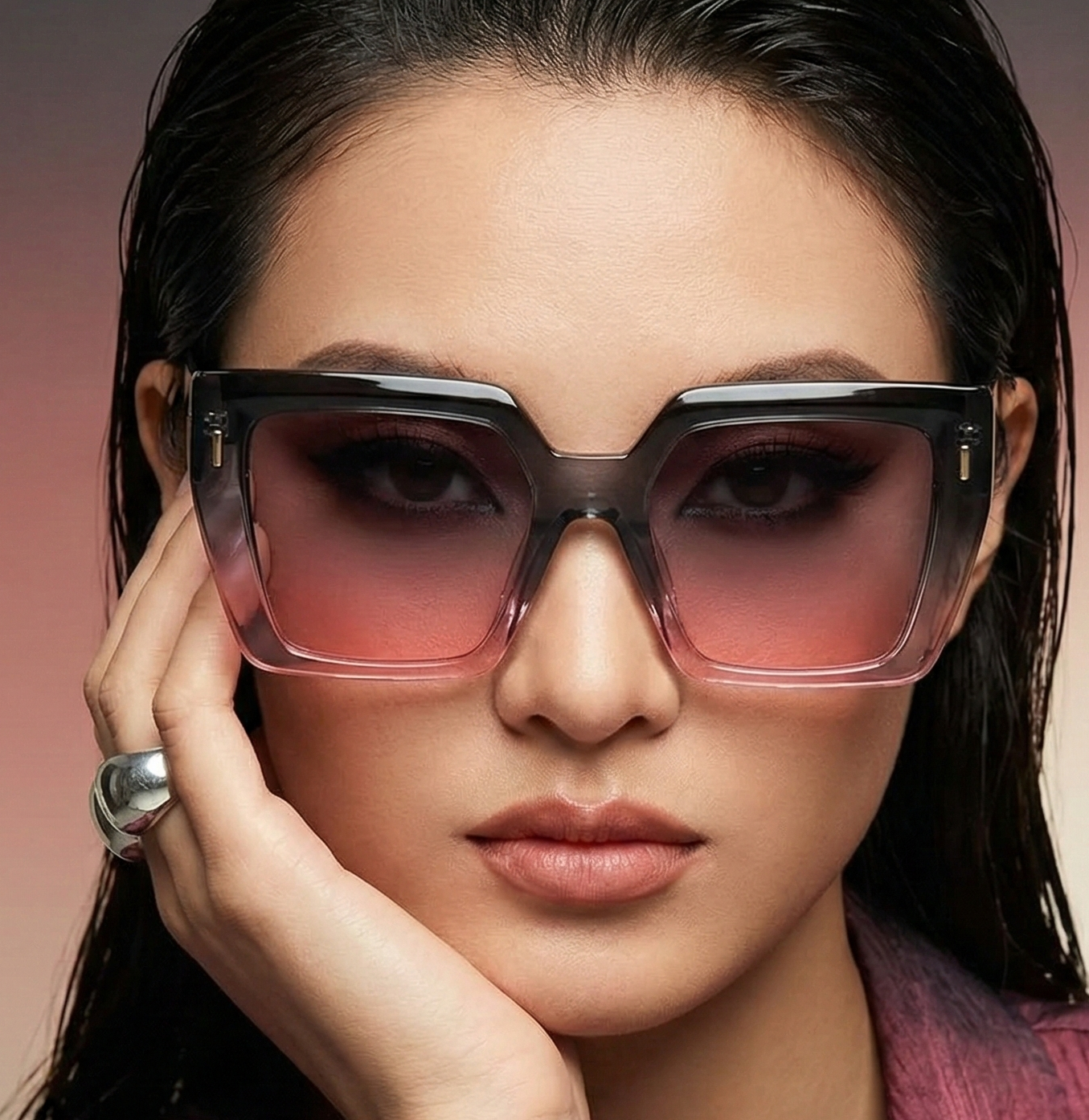 Fashion Sunglasses - Gradient Lenses Large Square Frame Sport Eyewear for Women