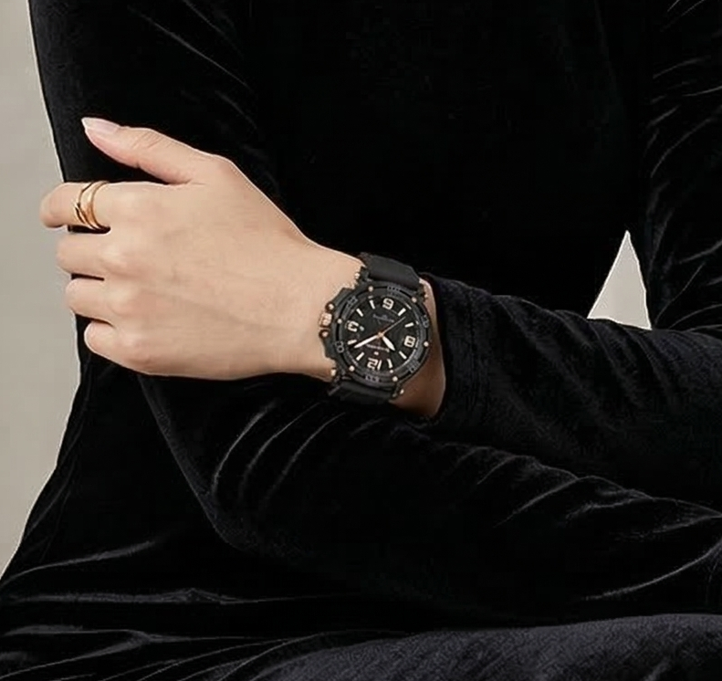 ساعة كوارتز نسائية - ساعة يد بقرص مضيء وسوار سيليكون مقاوم للماء