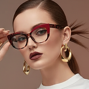 Cat Eye Glasses - Retro Style Color Block Glasses with Blue Light Blocking