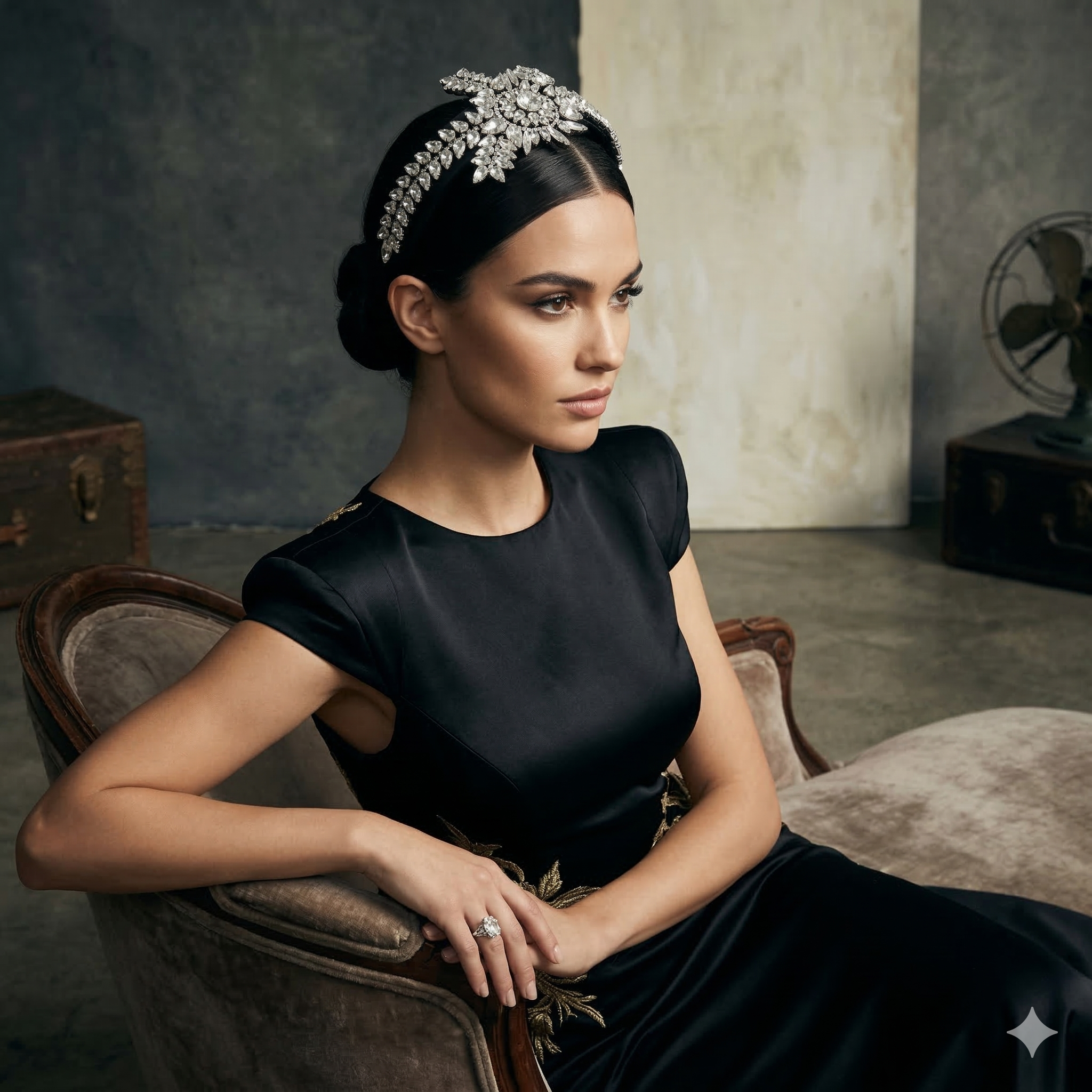 Diamond Bow Headband - Flannel Fabric Rhinestone Band | Elegant Luxury Hair Accessories