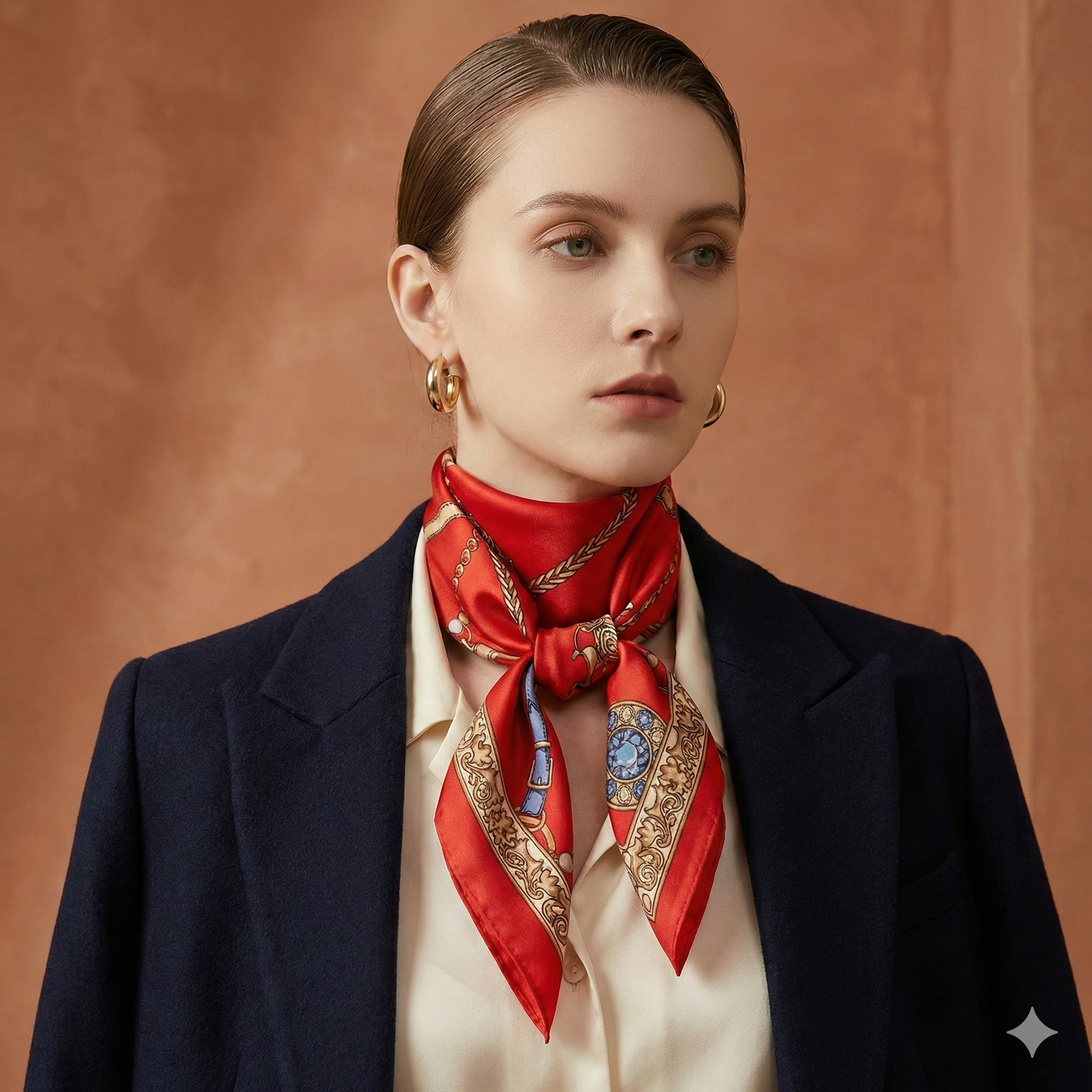 Women's Silk Scarf - 70x70cm Square Printed Pashmina Shawl With Plaid Pattern