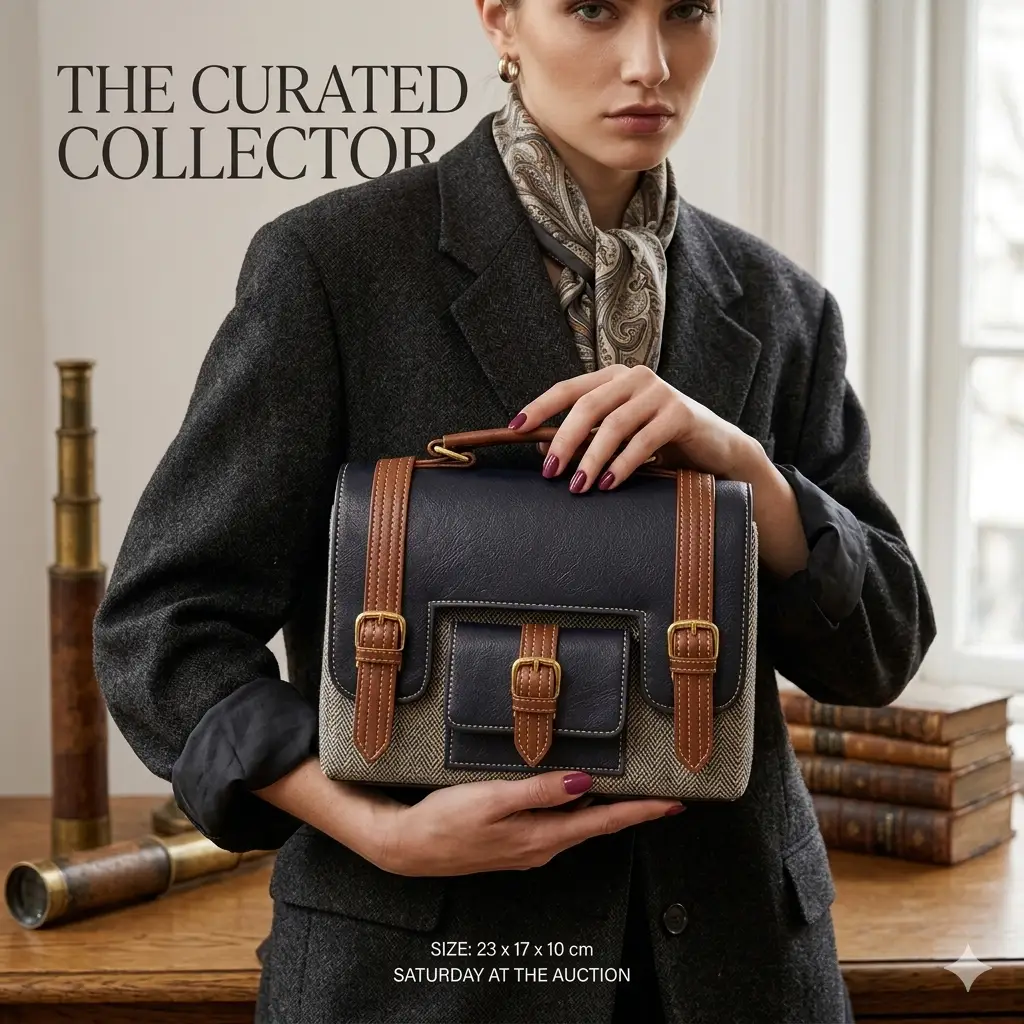 Vegan Leather Satchel Crossbody Navy Tan Two Tone Collection Handmade Gold Buckles Limited Edition by navichi